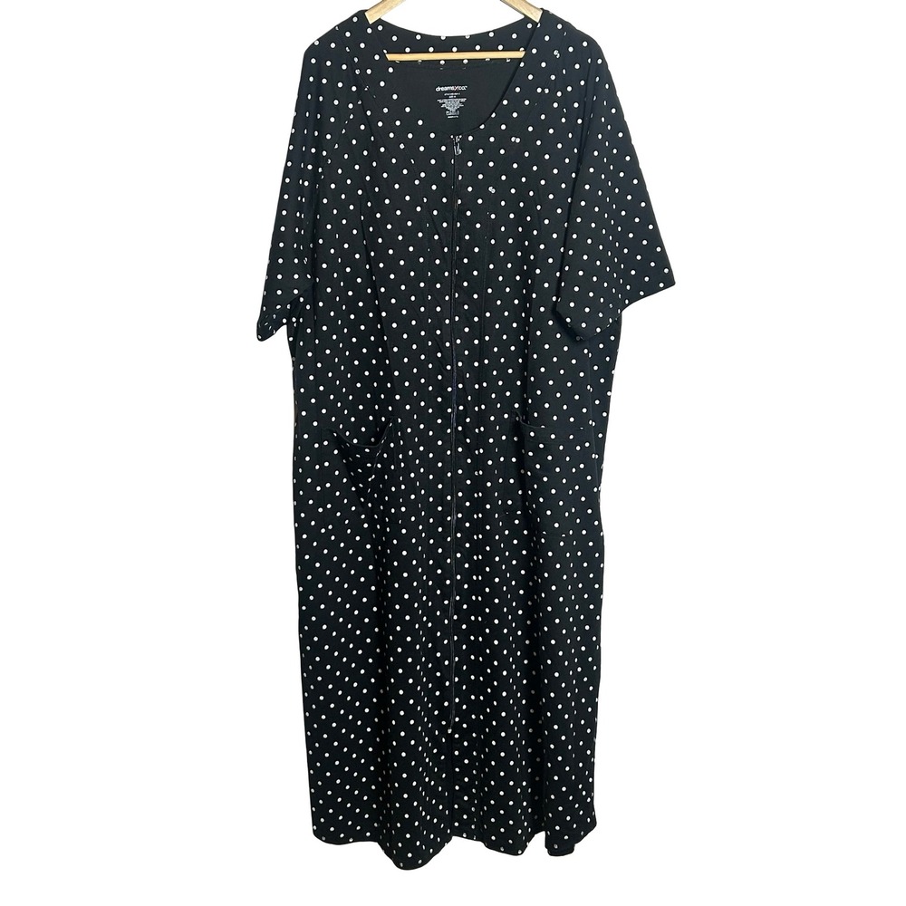 Dreams Co Polka Dot Zipper Front House Dress Women's Size‎ 1X Plus Loungewear